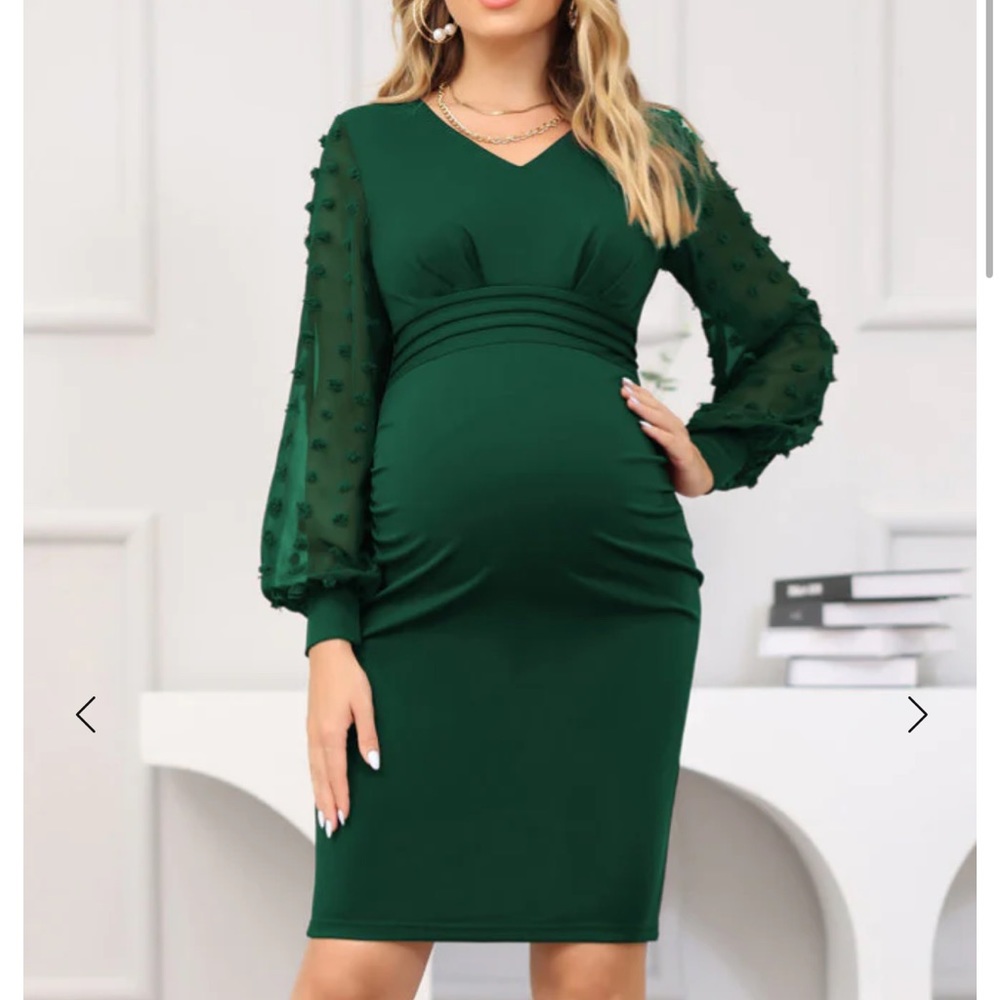 NEW| Maternity Swiss Dot Chiffon Sleeves Fitted Dress - Picture 2 of 10